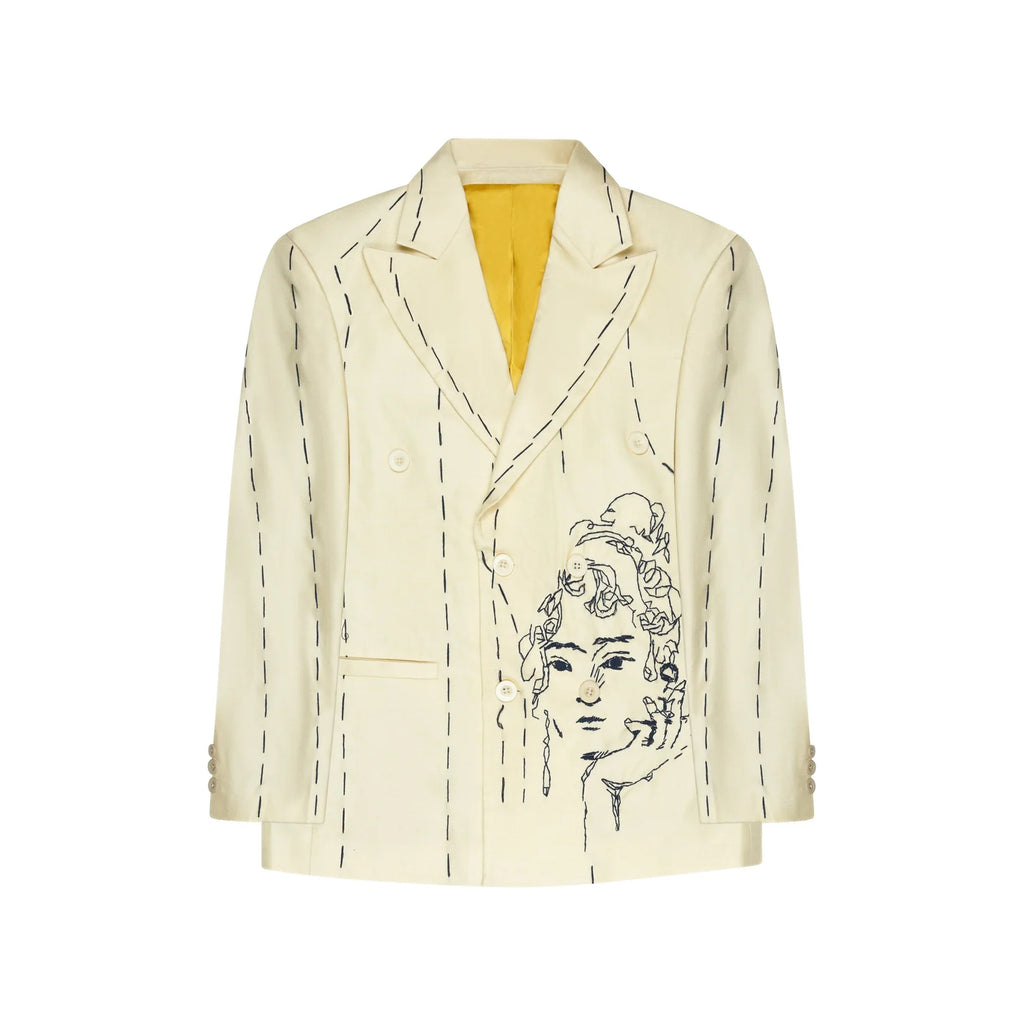 [Cream-Tan] Hand Embroidered Suit Top