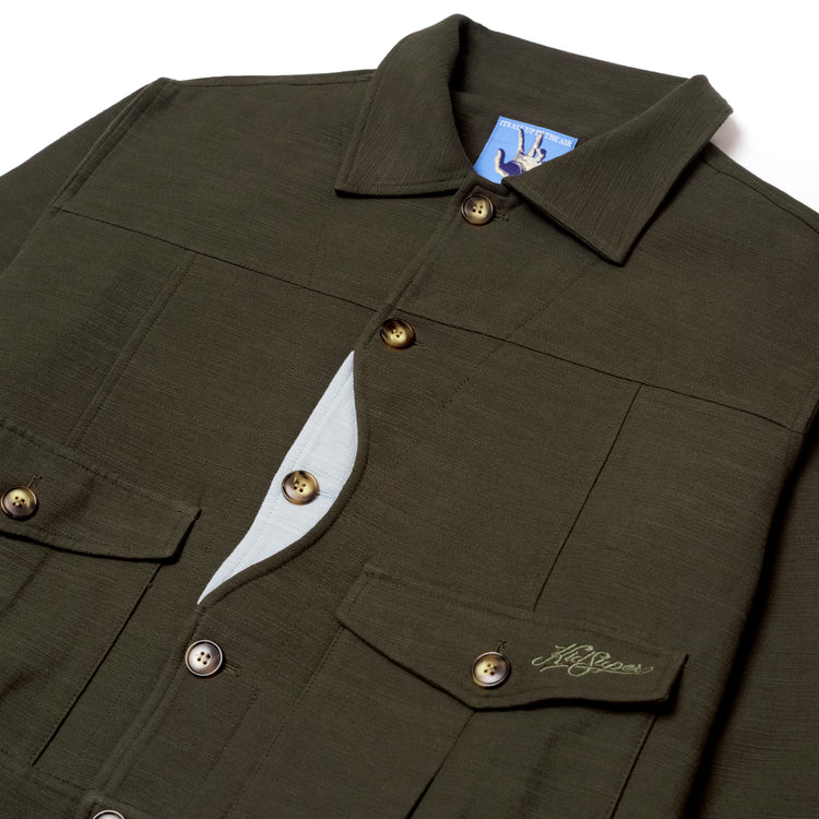 [Green/Forest] Pocket Detail Cropped Linen Coat
