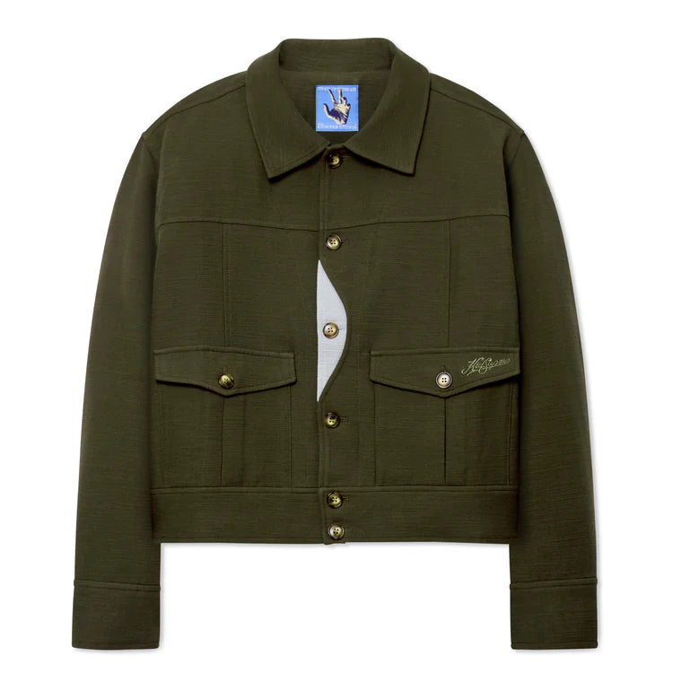 [Green/Forest] Pocket Detail Cropped Linen Coat