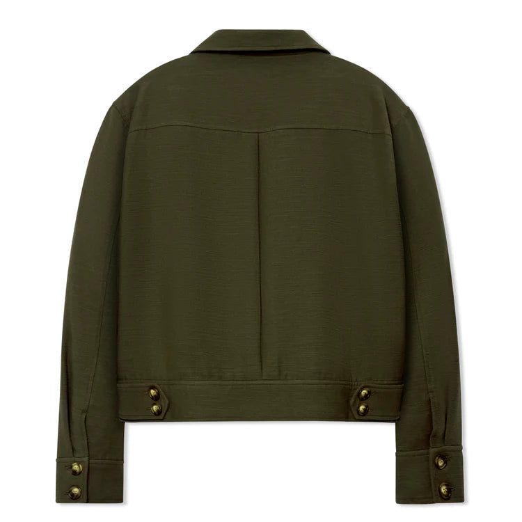 [Green/Forest] Pocket Detail Cropped Linen Coat