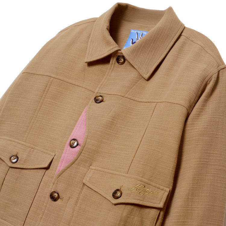 [Brown/Light Brown] Pocket Detail Cropped Linen Coat