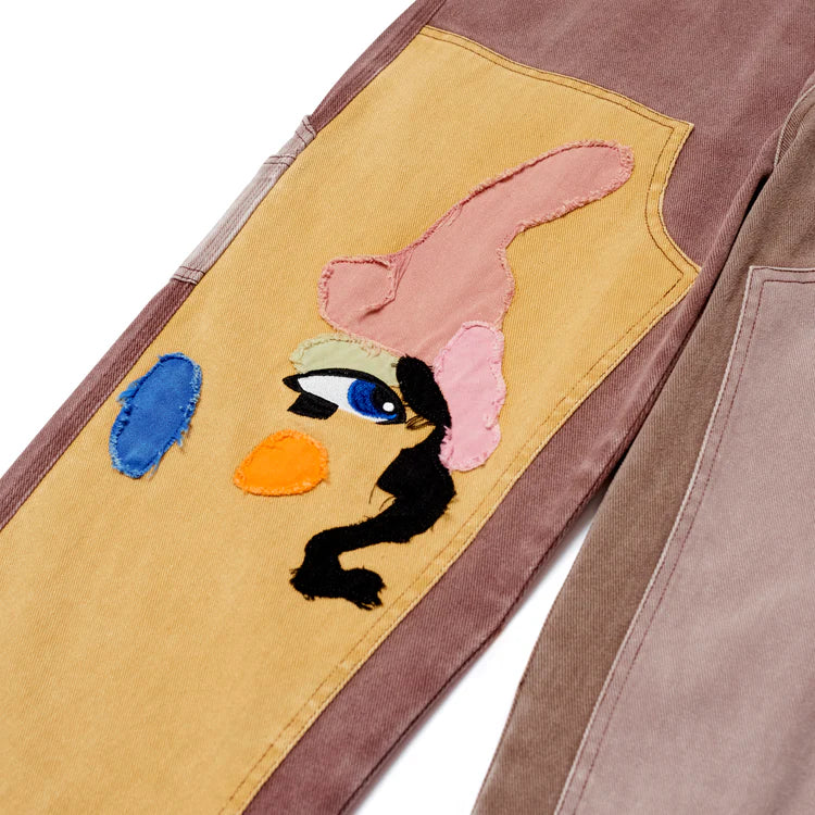 [Brown] Patchwork Face Double Knee Pant