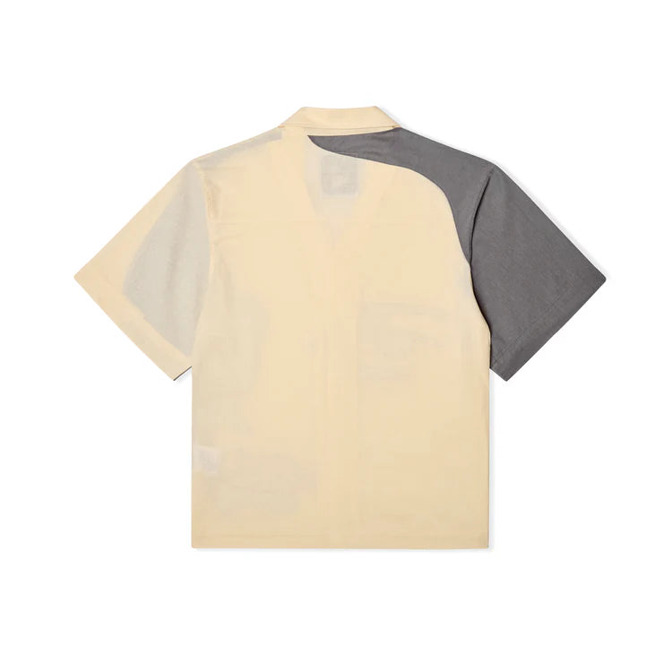 [Cream-Grey] Patchwork face linen Camp Shirt