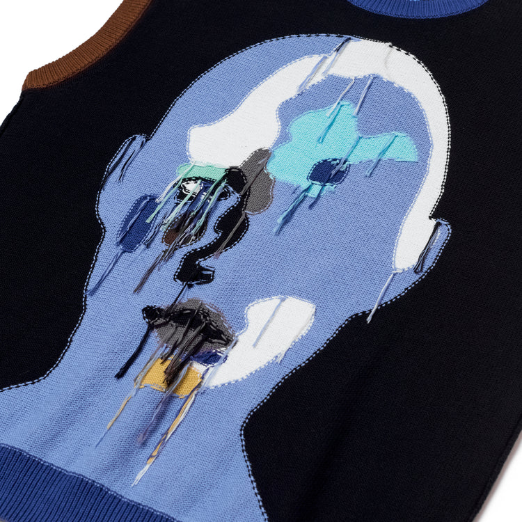 [Blue/Multi] Reverse Knit patchwork Face Sweater Vest