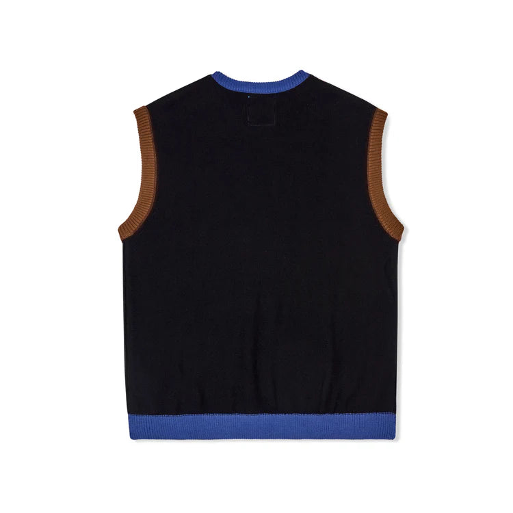 [Blue/Multi] Reverse Knit patchwork Face Sweater Vest