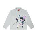 [GREY] Face Embroidered Denim Jacket