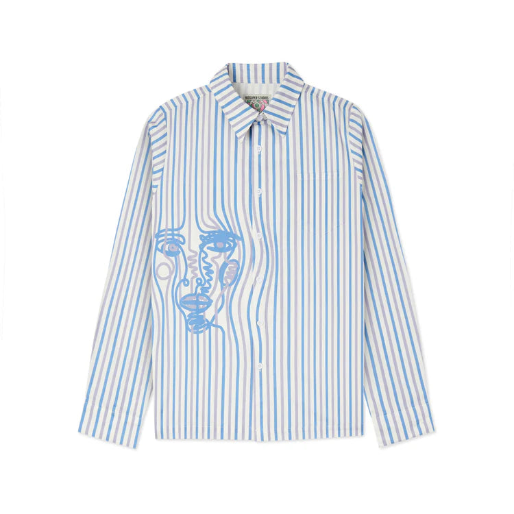 [White-Blue] Striped Face Button DOWN SHIRT