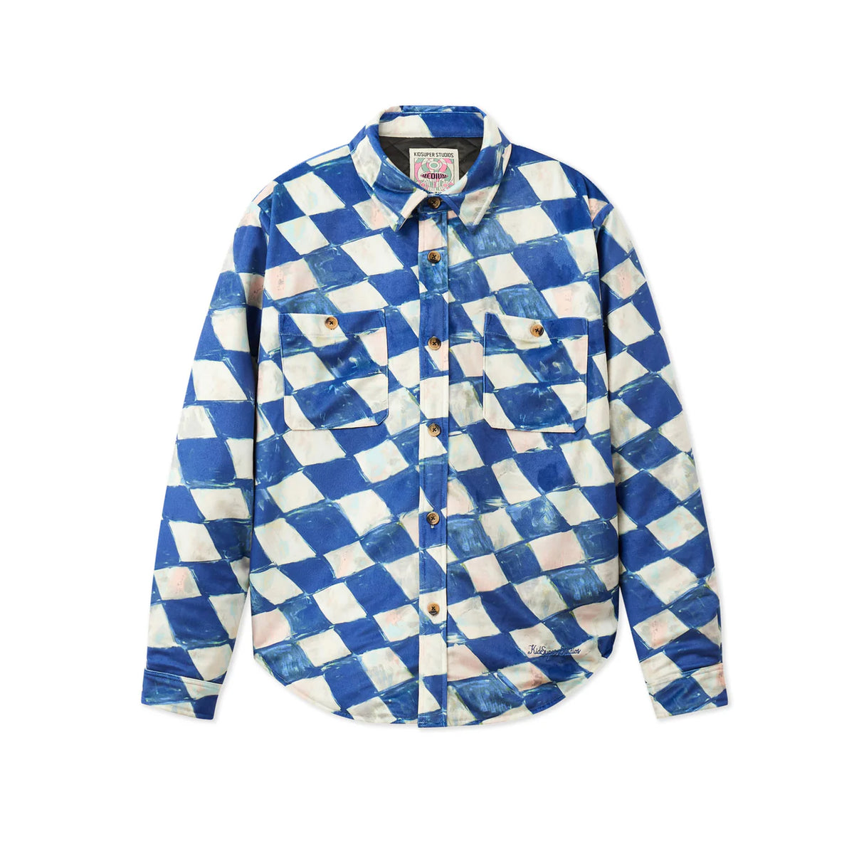 [Blue] Moleskin Checkered quilted Overshirt