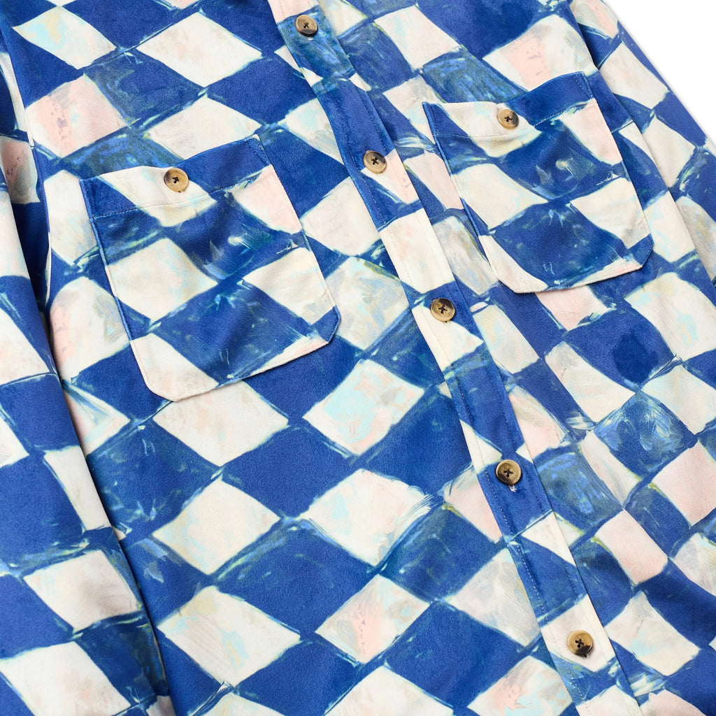 [Blue] Moleskin Checkered quilted Overshirt