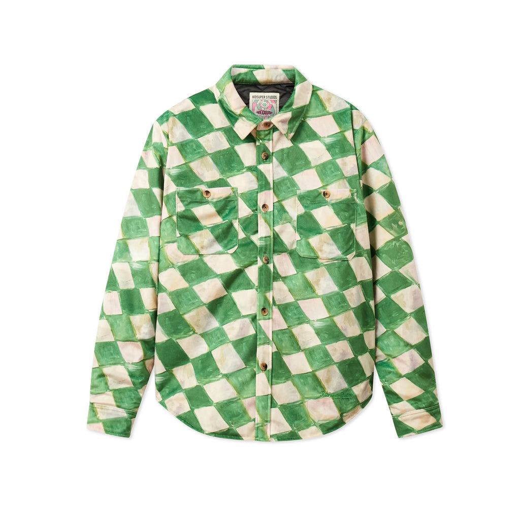 [Green] Moleskin Checkered quilted Overshirt