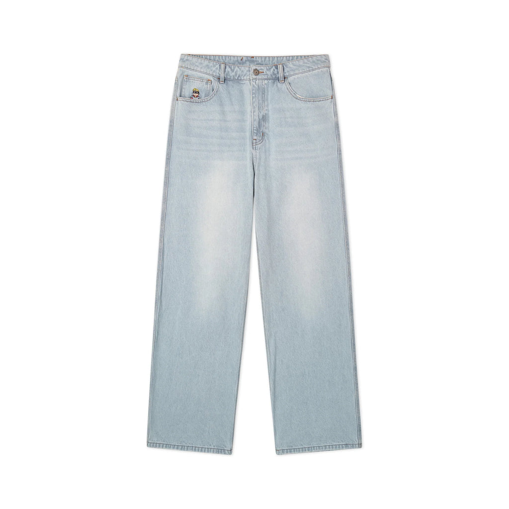 [Blue-Denim] Light Wash Wide Leg Denim Jeans