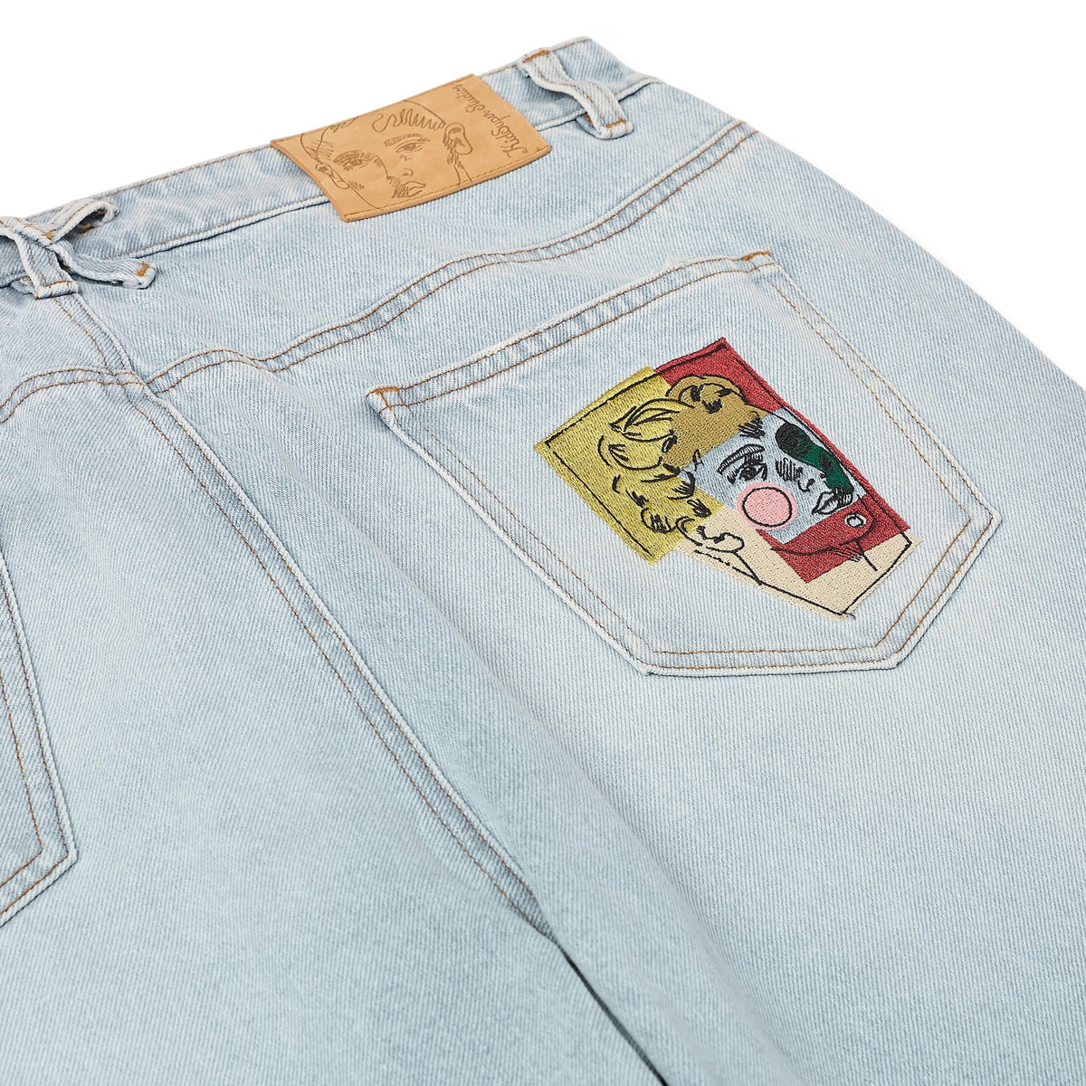 [Blue-Denim] Light Wash Wide Leg Denim Jeans