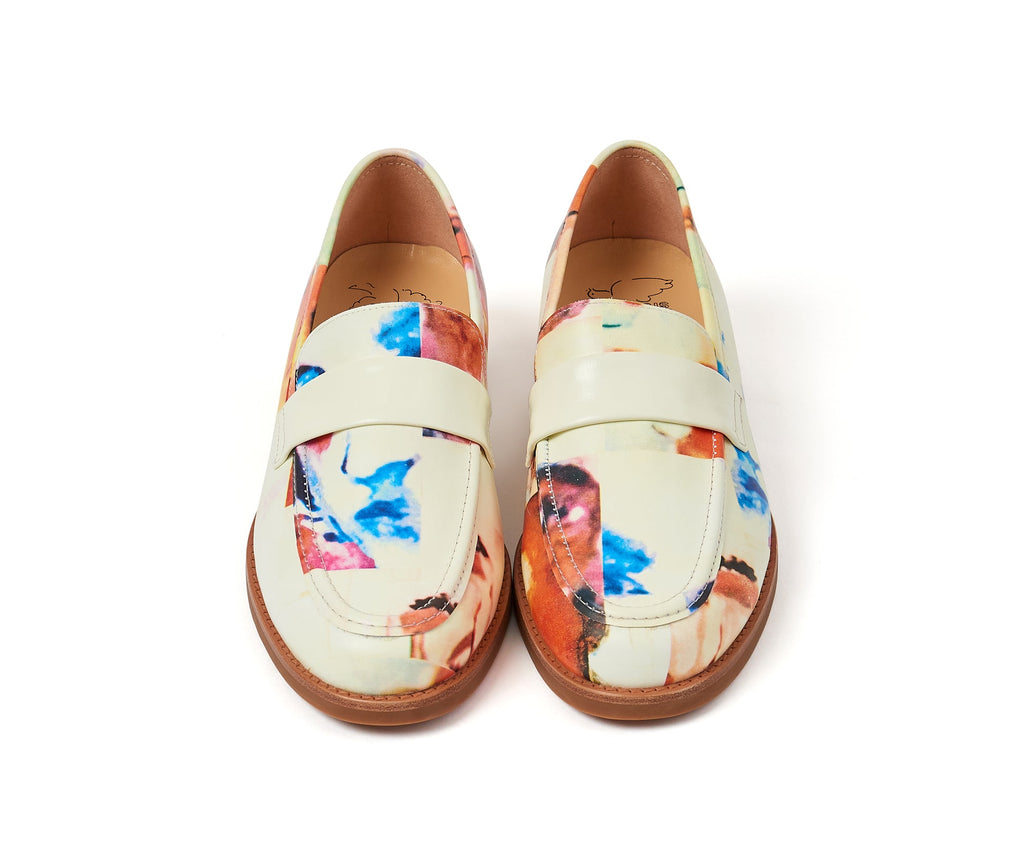 [White] Collage Faces Printed Loafer