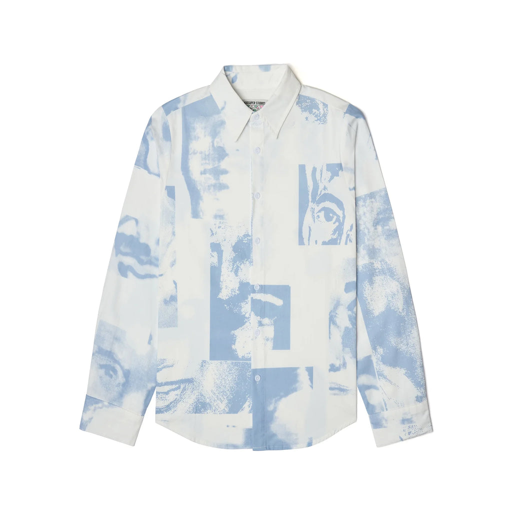 [White-Blue] Collage Faces BUTTON Down SHIRT
