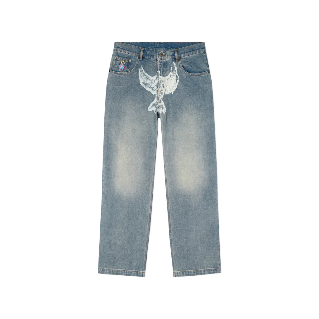[Blue-Denim] Printed Dove Washed Denim Jeans
