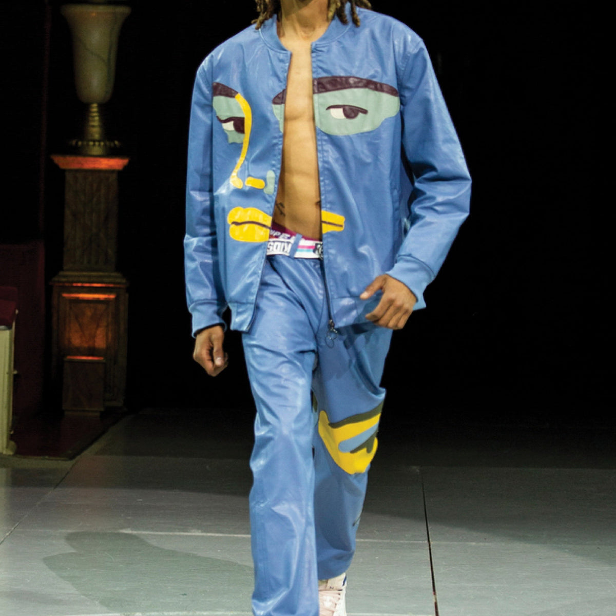 [BLUE] FACES LEATHER JACKET