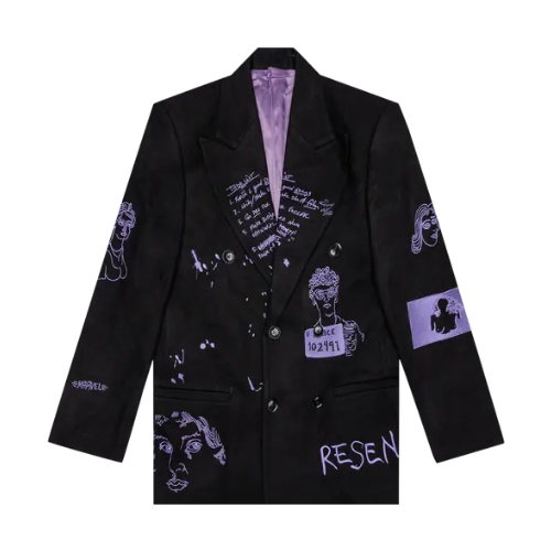 [Black-Purple] Embroidery Suit Top