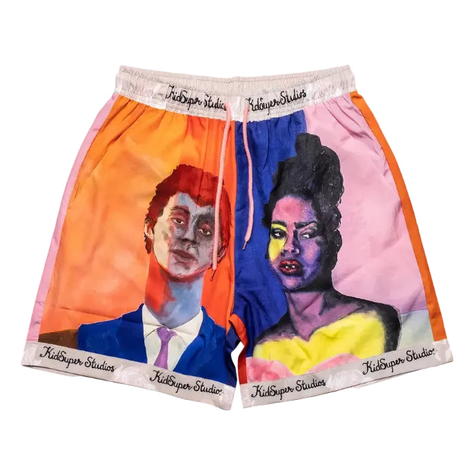 [Multicolor] Boy And Girl Painted Portrait Shorts
