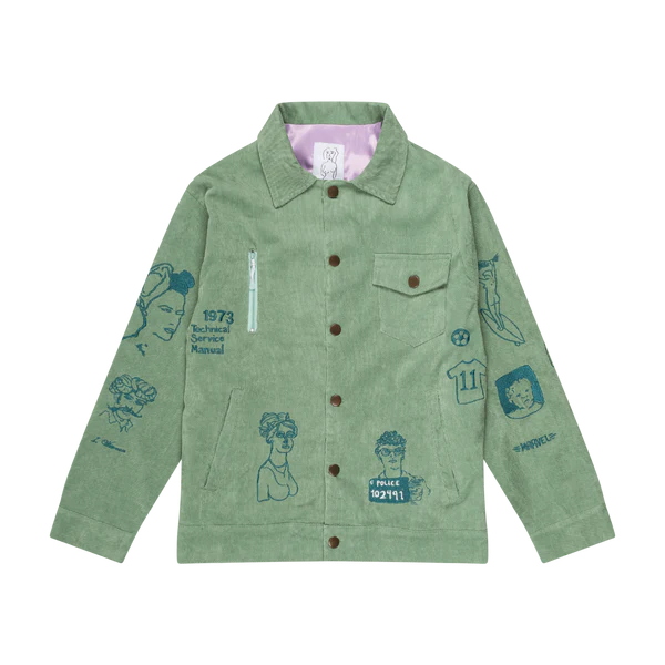 [MINT/GREEN] Embroidery Doodle Cord Jacket