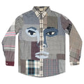 [Grey] Patchwork Stitched Pattern Face Button DOWN SHIRT