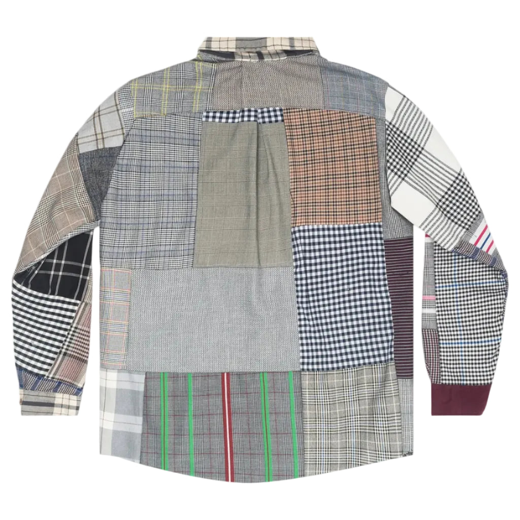 [Grey] Patchwork Stitched Pattern Face Button DOWN SHIRT