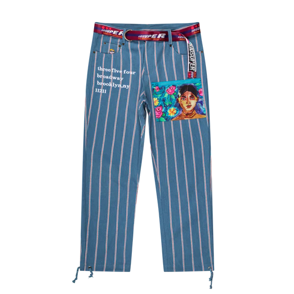[BLUE-Denim] Pinstripe Denim Jeans (Painted Pocket)