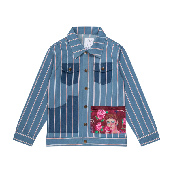 [BLUE-Denim] Pinstripe Denim Jacket (Painted Pocket)