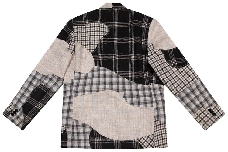 [Grey] Stitched Plaid Patch Suit Top