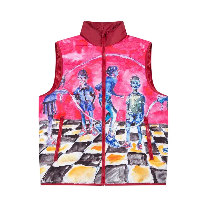[Red-MULTICOLOR] Painted Jump Rope Puffer Vest