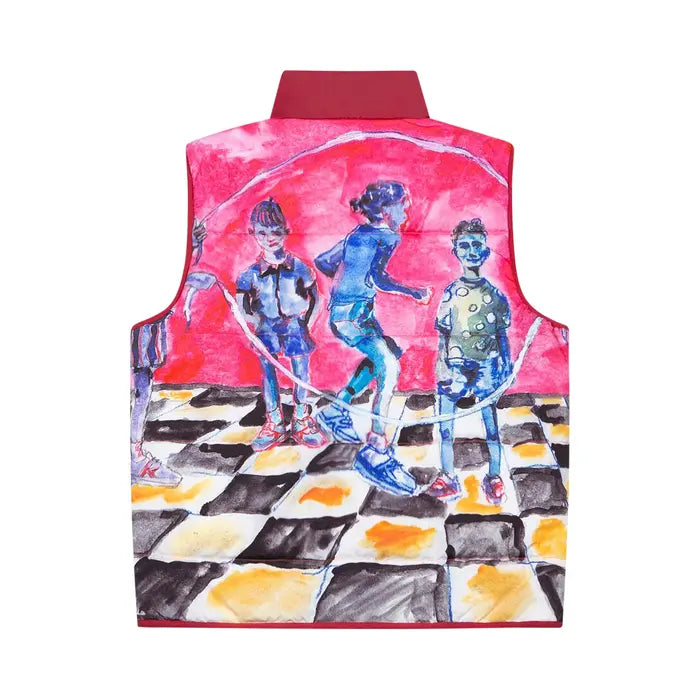 [Red-MULTICOLOR] Painted Jump Rope Puffer Vest