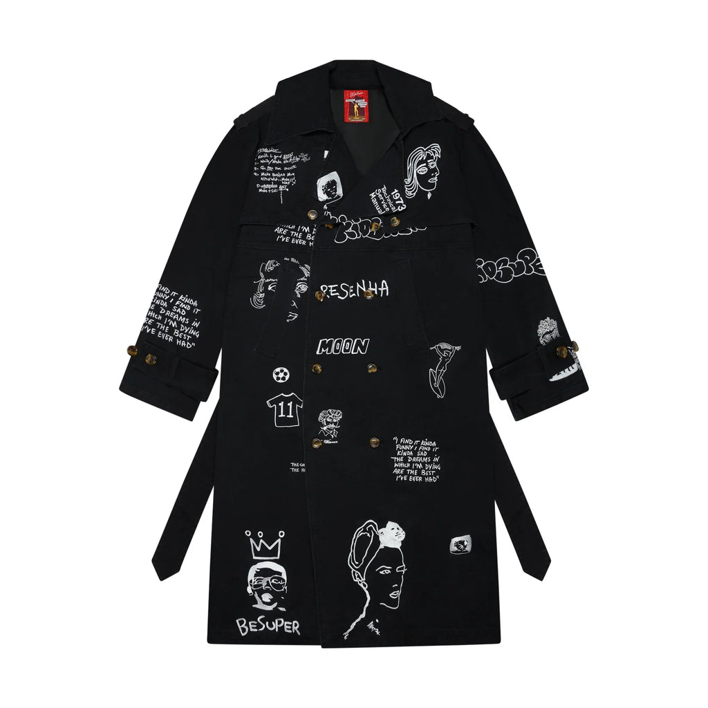 [BLACK] Embroidered Trench Coat