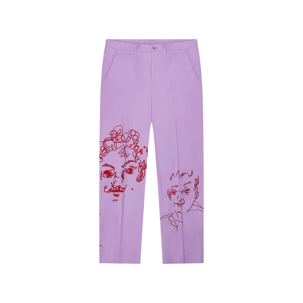 [LAVENDER] Doodle Faces Embroidered Suit Pants