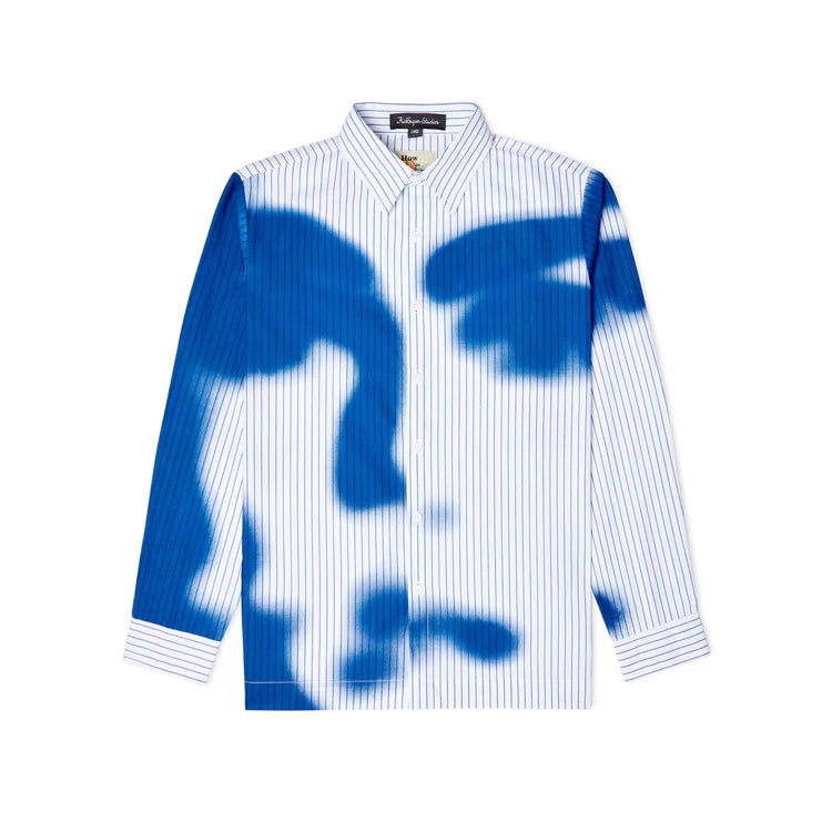 [BLUE-White] Stripe Blurry Face Button Down SHIRT
