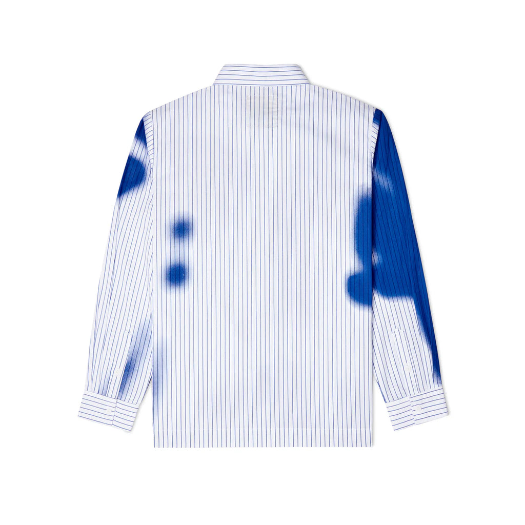 [BLUE-White] Stripe Blurry Face Button Down SHIRT
