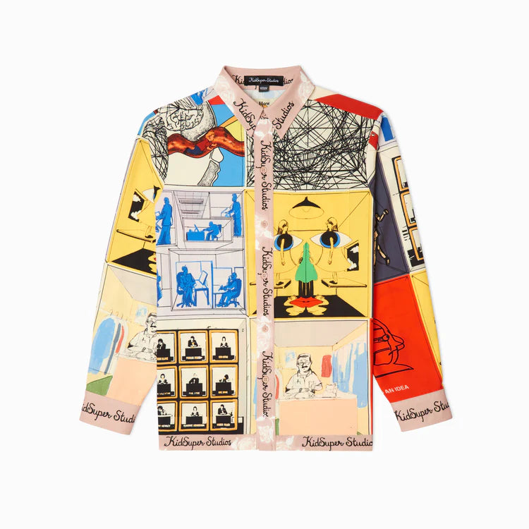 [Multicolor] Printed Satin Button Down Shirt