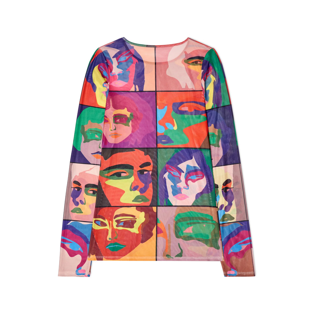 [Multicolor] Faces printed mesh shirt