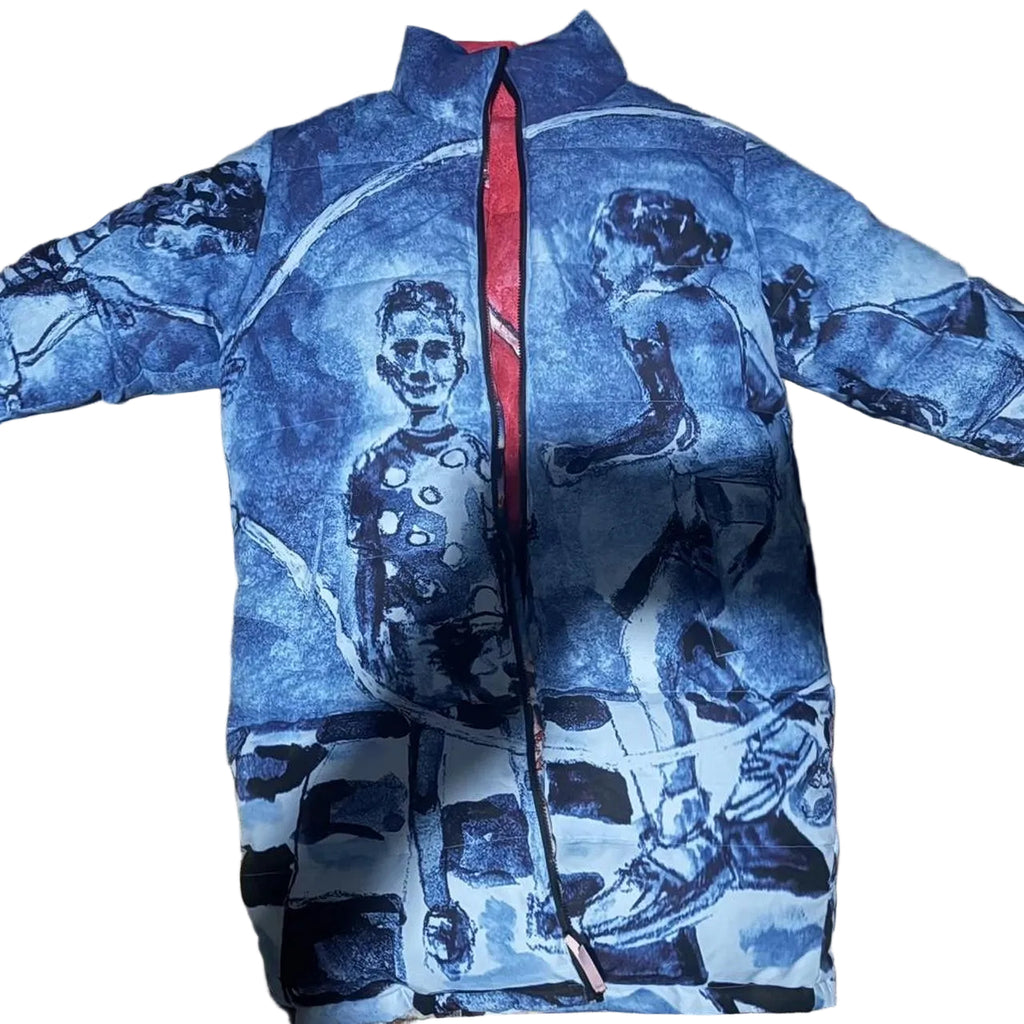 [RED-BLUE] PAINTED Jump Rope LONG REVERSIBLE PUFFER