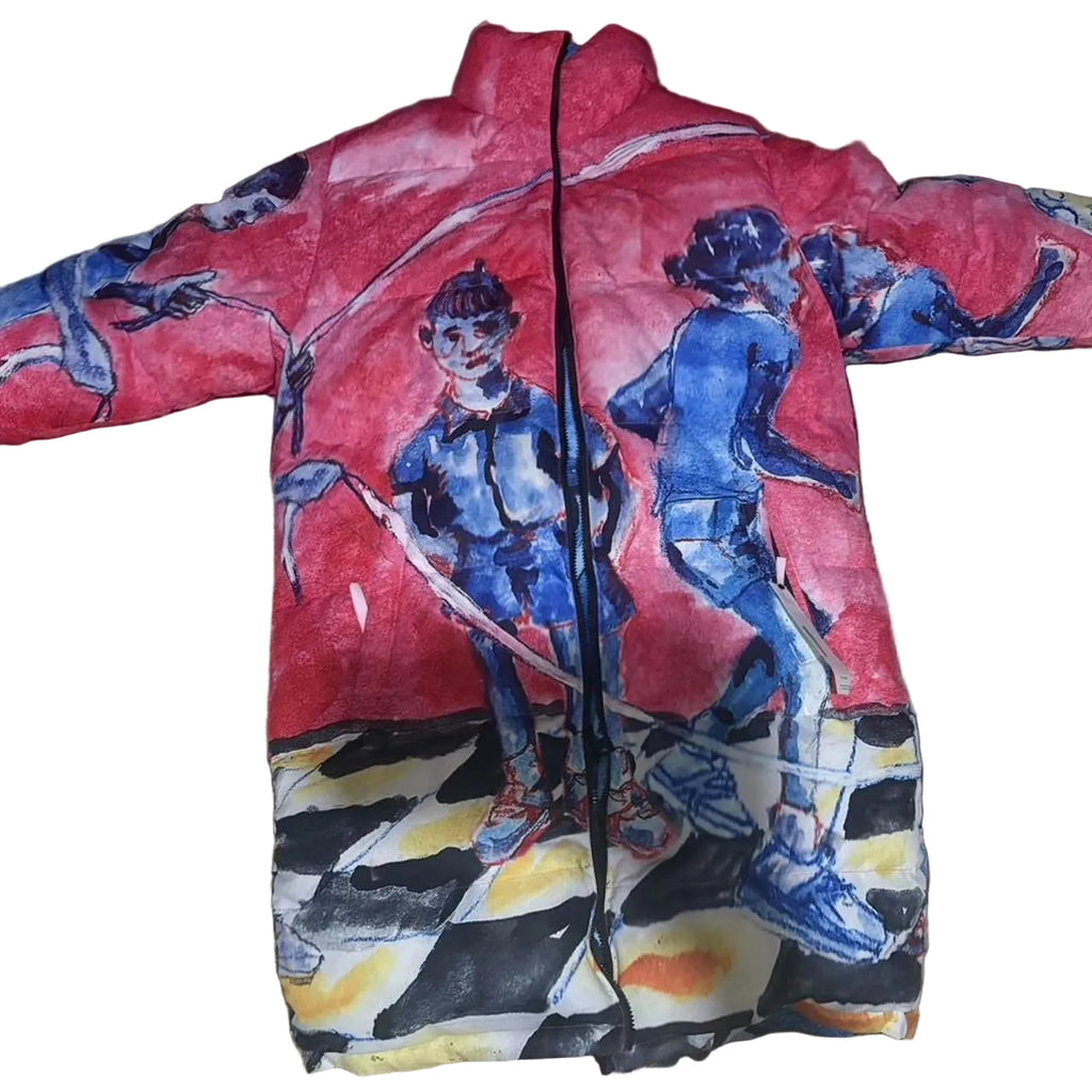 [RED-BLUE] PAINTED Jump Rope LONG REVERSIBLE PUFFER