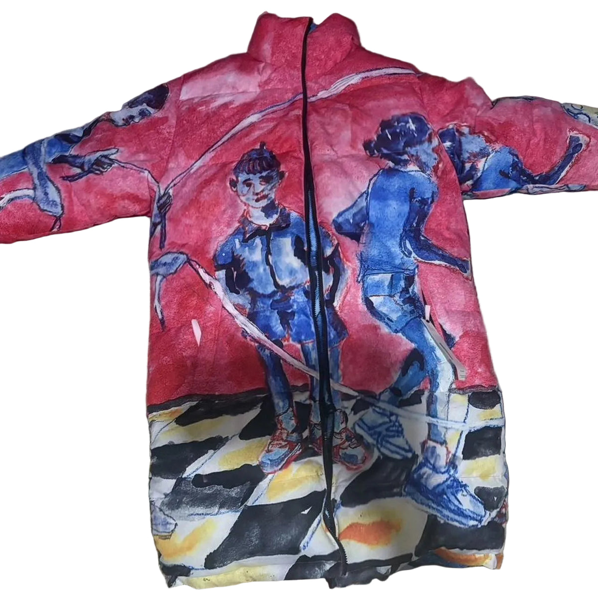 [RED-BLUE] PAINTED Jump Rope LONG REVERSIBLE PUFFER