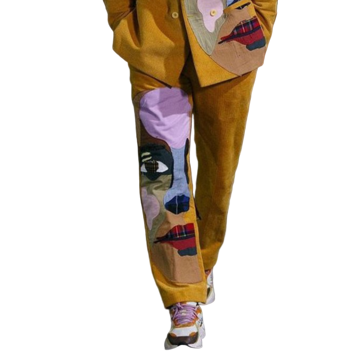 [Yellow] Corduroy Faces Graphic Print Suit Top