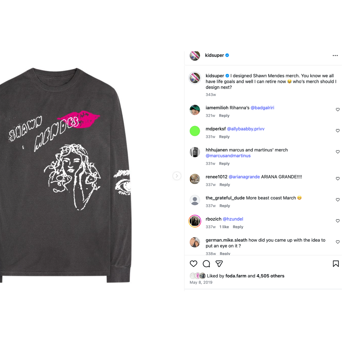 [GREY] SHAWN MENDES X KIDSUPER SKETCH LONG SLEEVE TEE