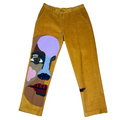 [Yellow] Corduroy Faces Graphic Print Suit Bottom