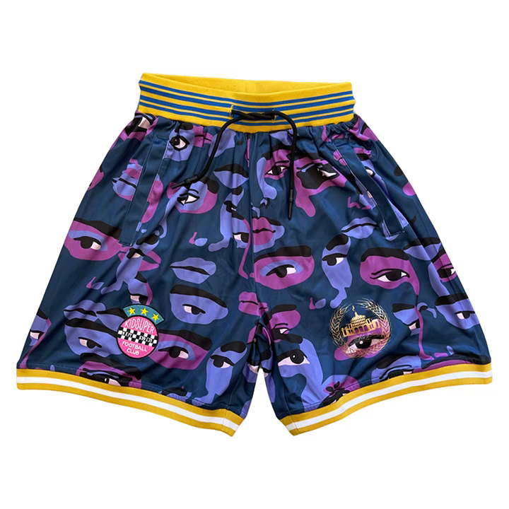 [Purple-Gold] Model x KidSuper Soccer Uniform Faces Shorts