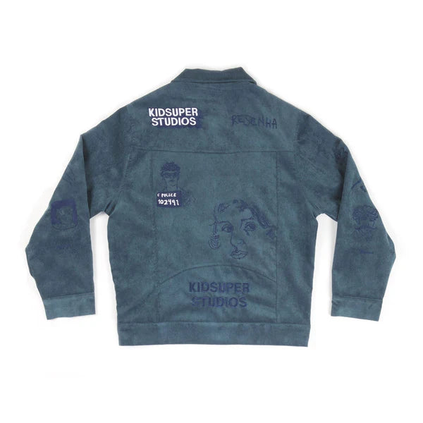 [BLUE] Embroidered Doodle Cord Jacket