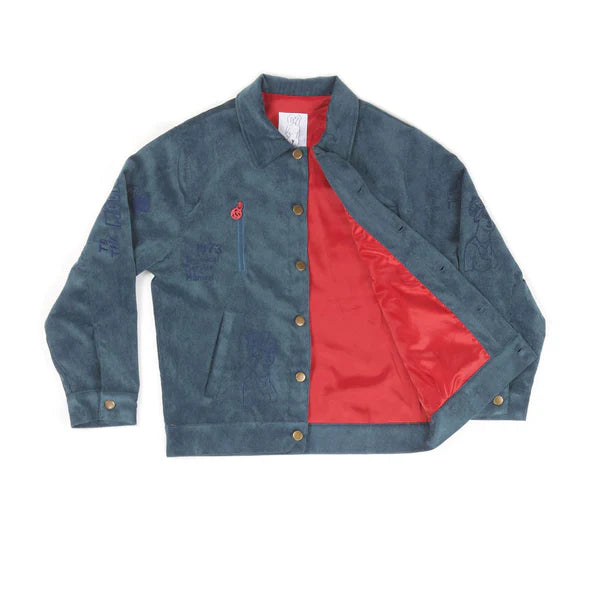 [BLUE] Embroidered Doodle Cord Jacket