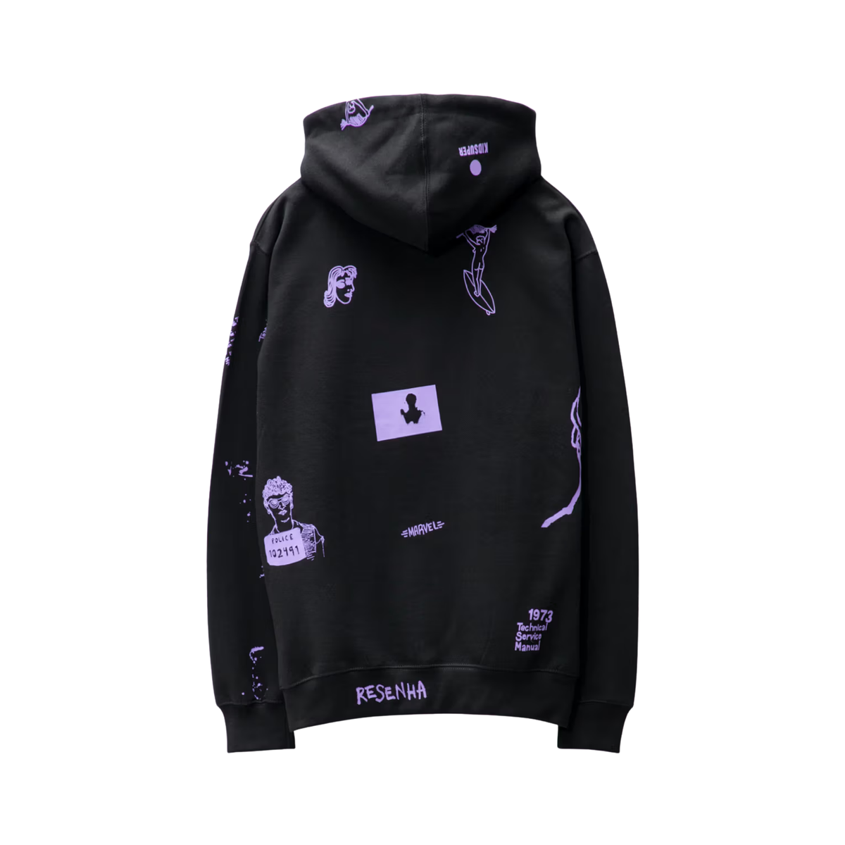 [Black-Purple] Embroidery All Over Hoodie