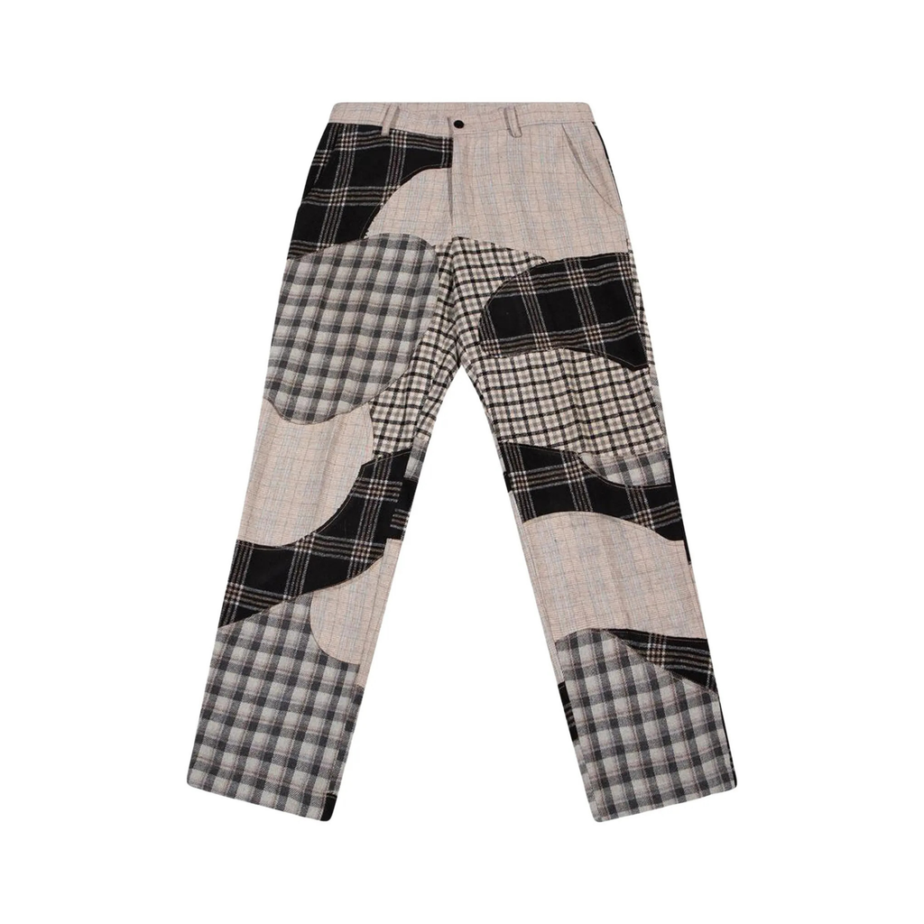 [Grey] Stitched Plaid Patch Suit Bottom