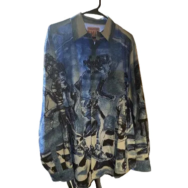 [Blue] Kids Jumping Rope Portrait Button Down SHIRT