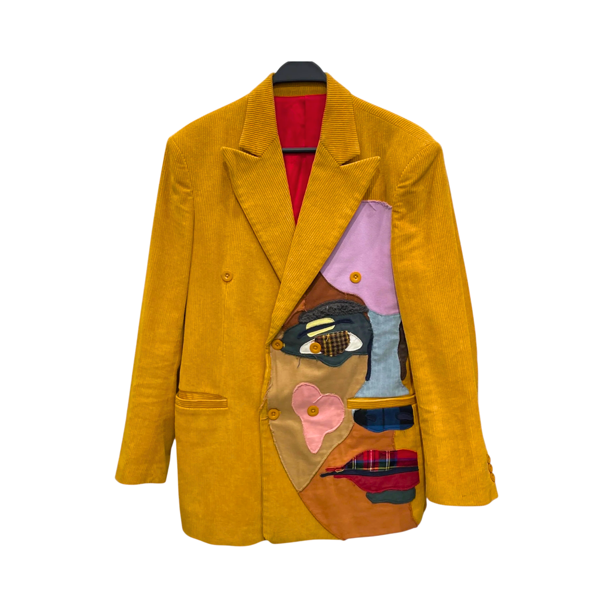 [Yellow] Corduroy Faces Graphic Print Suit Top